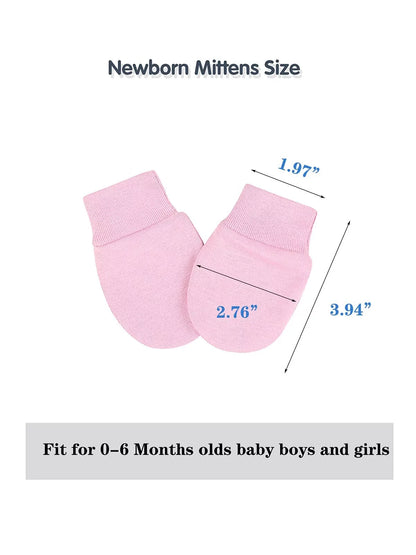 Infant Hat and Mitten Set Beanie Bow Baby Caps Newborn Caps with No Scratch Mittens Set Light Pink & White & Gray & Black 0-6 Months