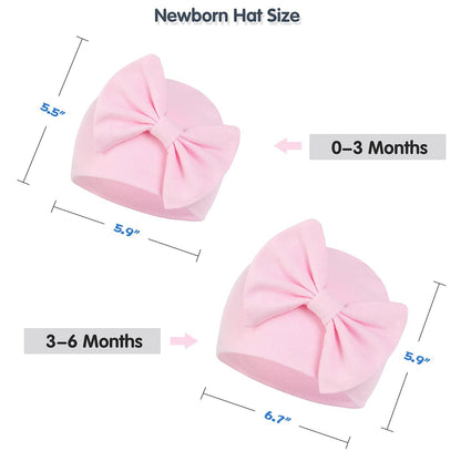 Infant Hat and Mitten Set Beanie Bow Baby Caps Newborn Caps with No Scratch Mittens Set Light Pink & White & Gray & Black 0-6 Months